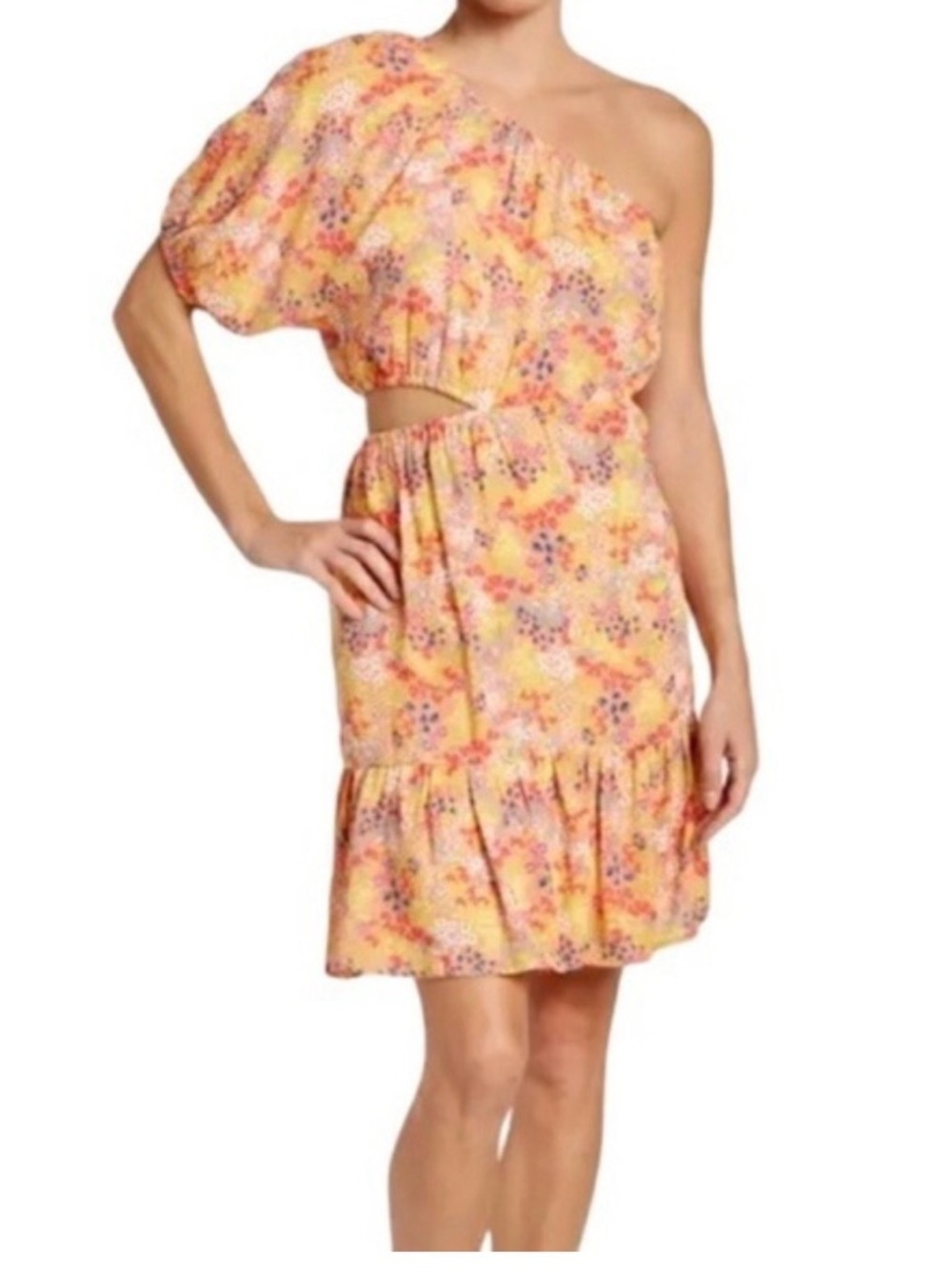 19 Cooper Nordstrom One Shoulder Floral Dress Small Orange Pink NWT